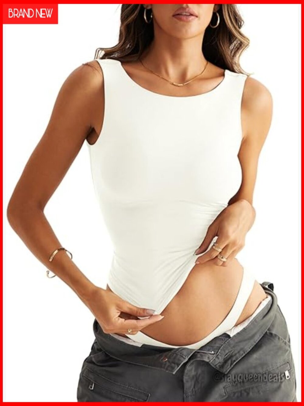 Double Lined Tank Top Slim Fit Boat Neck Backless Summer Outfit